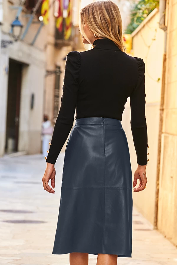 Grey Leather A-Line Skirt With Pockets 3 Grey Leather A-Line Skirt With Pockets - Image 3