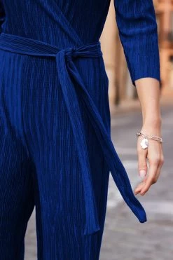Blue Plisse Wrap Front Jumpsuit -Trendora Shop web 57 s23jj003bl0001 152 rc