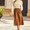 Tan Leather A-Line Skirt With Pockets