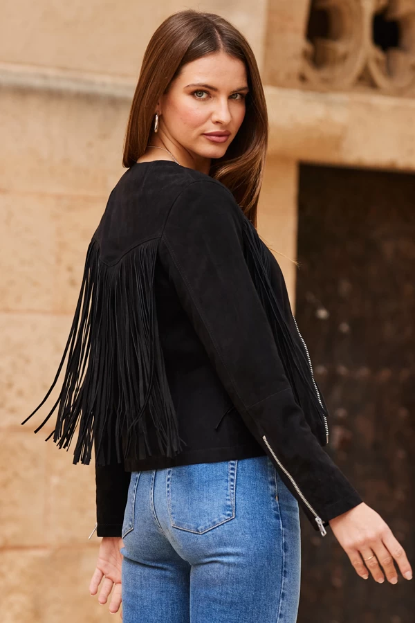 Black Suede Fringed Jacket 4 Black Suede Fringed Jacket - Image 4