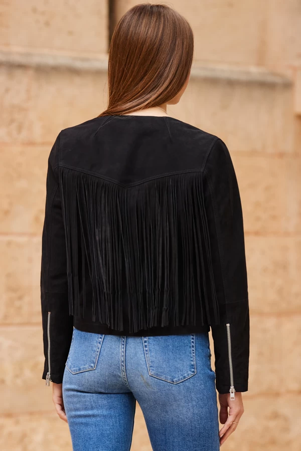 Black Suede Fringed Jacket 5 Black Suede Fringed Jacket - Image 5
