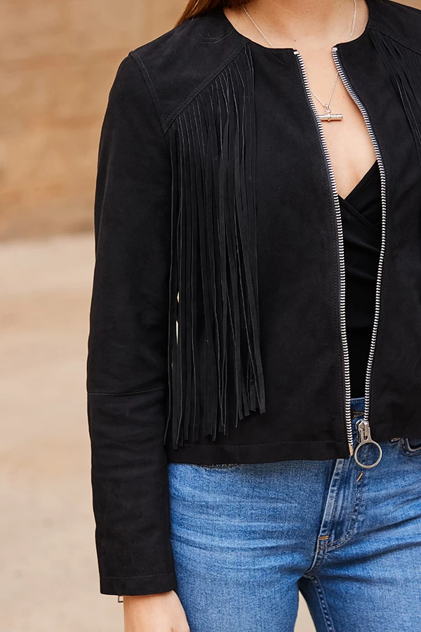 Black Suede Fringed Jacket 6 Black Suede Fringed Jacket - Image 6