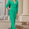 Jade Green Tailored Wrap Front Tie Waist Jumpsuit