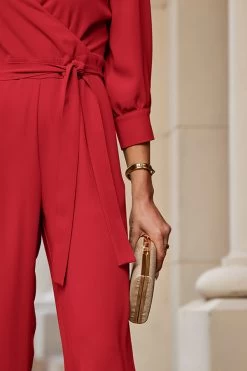 Red Tailored Wrap Front Tie Waist Jumpsuit -Trendora Shop web 68 a22jw006rd0001 117 rc