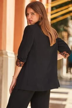 Black Leopard Print Lining Blazer -Trendora Shop web 69 a22bw006bk0001 211 1