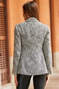 Black & White Boucle Blazer With Gold Buttons -Trendora Shop web 69 a22ow033bk0001 a22bp005bk0001 180