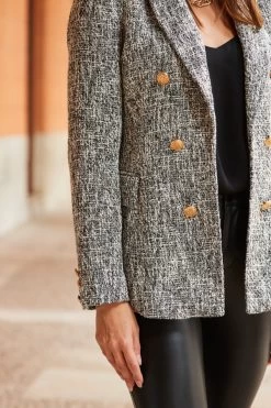 Black & White Boucle Blazer With Gold Buttons -Trendora Shop web 69 a22ow033bk0001 a22bp005bk0001 197
