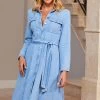 Light Wash Denim Midi Shirt Dress