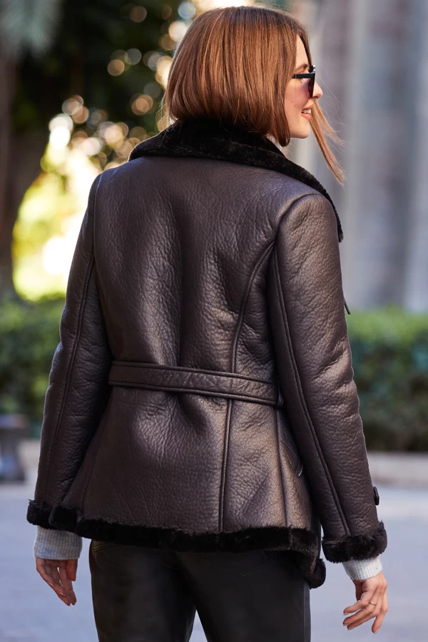 Black Faux Shearling Belted Biker Jacket 3 Black Faux Shearling Belted Biker Jacket - Image 3