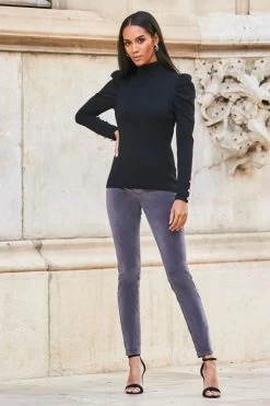 Grey Velvet Skinny Jeans -Trendora Shop web 79 a21tk581bk a20bd008gy 202