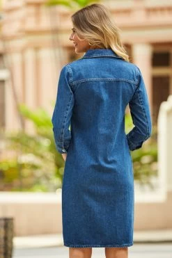 Indigo Blue Popper Front Denim Shift Dress 9 Indigo Blue Popper Front Denim Shift Dress -Trendora Shop web 83 s22dd013be 110