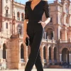 Black Organza Spot Sleeve Wrap Front Jumpsuit
