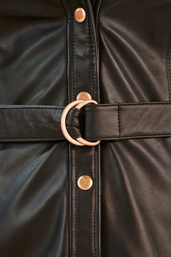 Black Rose Gold Popper Front Belted Leather Dress 6 Black Rose Gold Popper Front Belted Leather Dress - Image 6