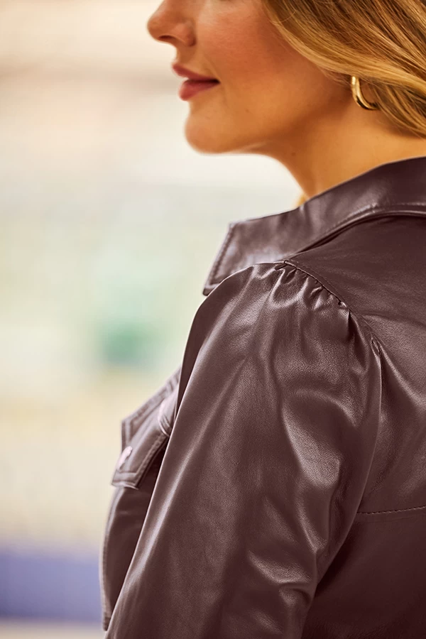 Burgundy Gold Popper Front Belted Leather Dress 5 Burgundy Gold Popper Front Belted Leather Dress - Image 5