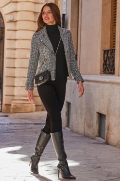 Black Luxe Tweed Biker Jacket