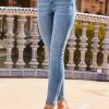 Light Wash Button Front Skinny Jeans