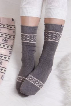 Grey & Pink Snowflake Print Totes Two Pack Slipper Socks