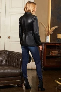 Black Premium Leather Belted Jacket With Pockets 9 Black Premium Leather Belted Jacket With Pockets -Trendora Shop web a20ol002 67565