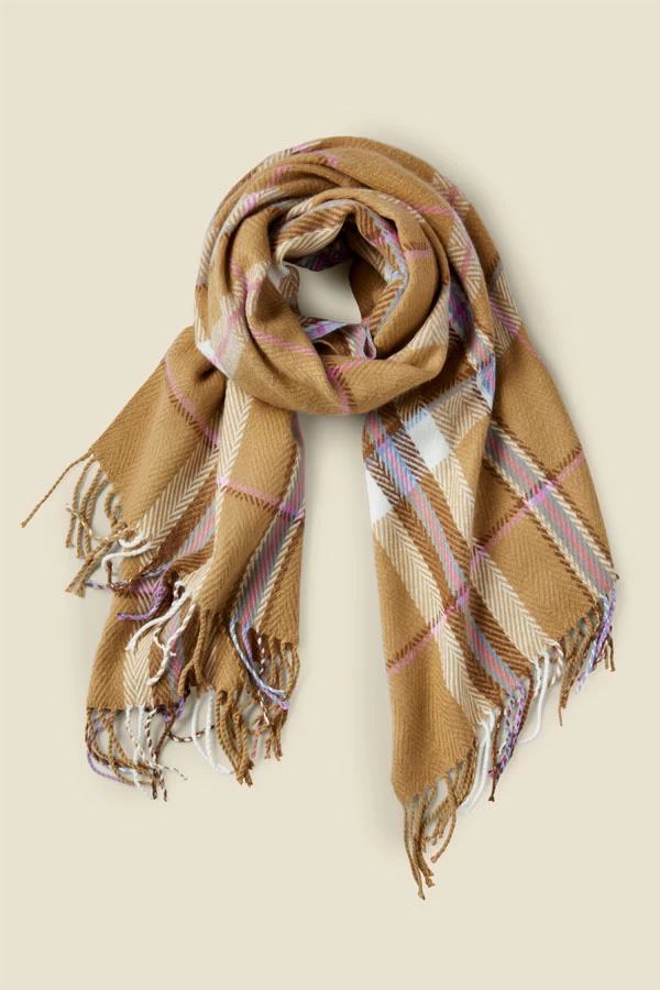 Ola Soft Beige Check Oversized Scarf 1 Ola Soft Beige Check Oversized Scarf