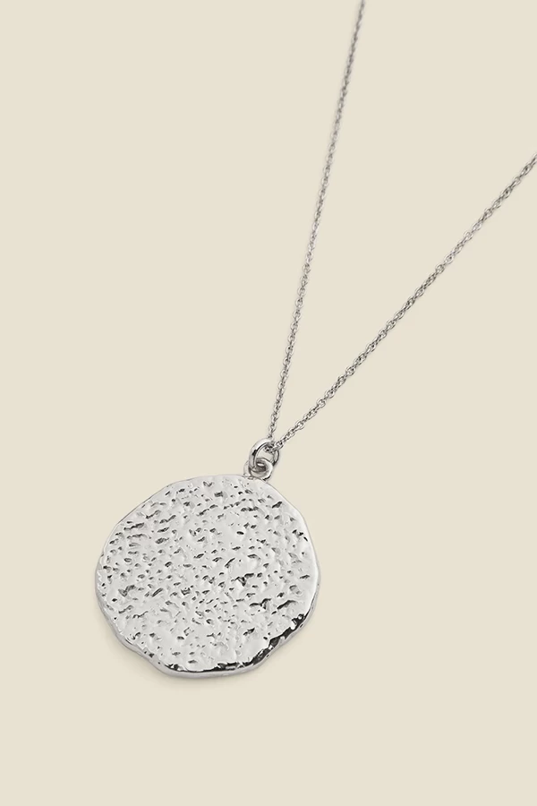 Silver Plated Hammered Pendant Necklace 3 Silver Plated Hammered Pendant Necklace - Image 3