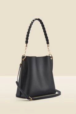 Black Faux Leather Twist Strap Detail Shoulder Bag -Trendora Shop web a21ac083bk b