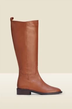 Luna Tan Leather Flat Knee High Boot -Trendora Shop web a21fw026bn a