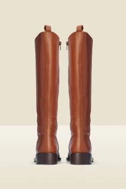 Luna Tan Leather Flat Knee High Boot -Trendora Shop web a21fw026bn b