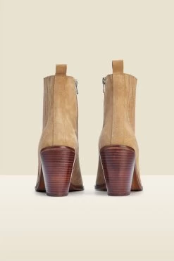 Coco Tan Suede Stack Heel Western Boot -Trendora Shop web a21fw027bn b