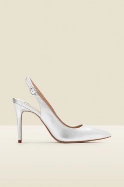 Sierra Silver Leather Slingback Court Shoe -Trendora Shop web a21fw053mc a rt