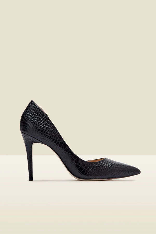 Isla Black Croc Leather Cut Out Detail Stiletto Court Shoe 2 Isla Black Croc Leather Cut Out Detail Stiletto Court Shoe - Image 2