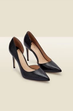 Isla Black Croc Leather Cut Out Detail Stiletto Court Shoe