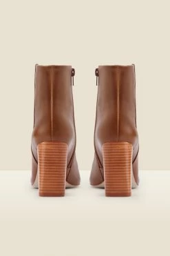 Harper Tan Leather Stack Heel Pointed Toe Ankle Boot -Trendora Shop web a21fw058bn b