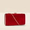 Red Velvet Clasp Detail Box Clutch Bag