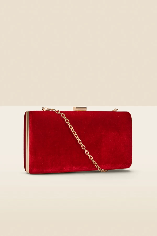 Red Velvet Clasp Detail Box Clutch Bag 1 Red Velvet Clasp Detail Box Clutch Bag