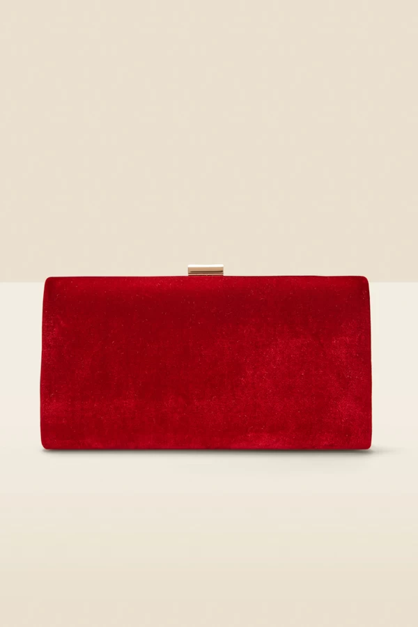 Red Velvet Clasp Detail Box Clutch Bag 2 Red Velvet Clasp Detail Box Clutch Bag - Image 2