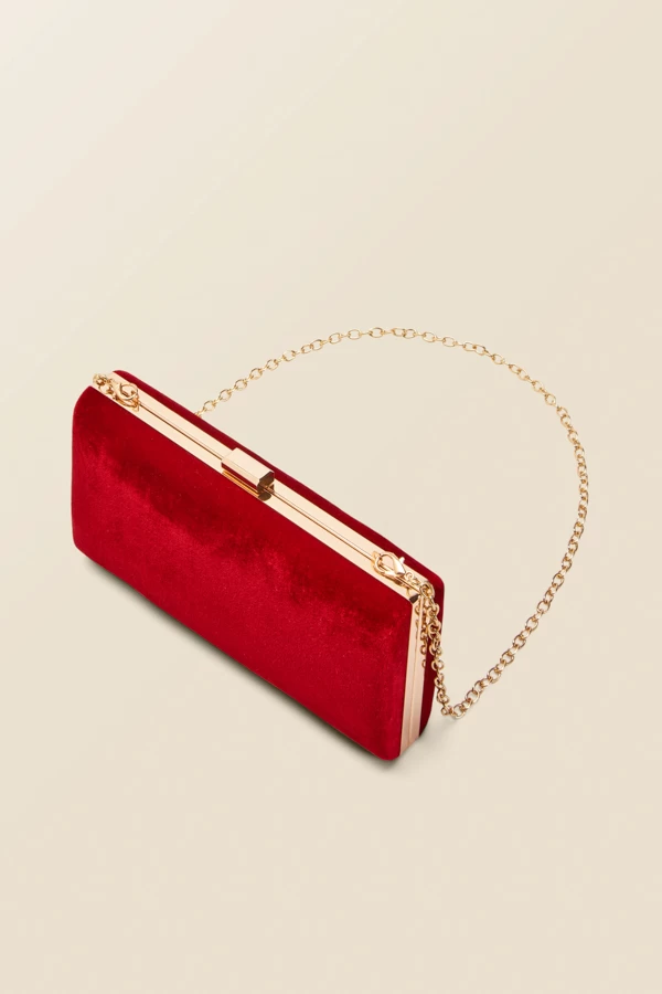 Red Velvet Clasp Detail Box Clutch Bag 4 Red Velvet Clasp Detail Box Clutch Bag - Image 4