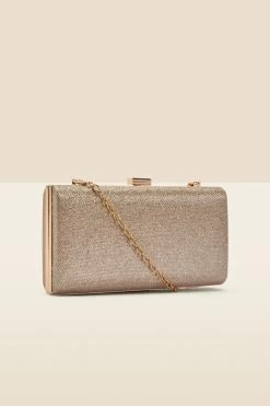 Champagne Gold Clasp Detail Box Clutch Bag -Trendora Shop web a22ac002cm a
