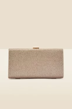 Champagne Gold Clasp Detail Box Clutch Bag -Trendora Shop web a22ac002cm b