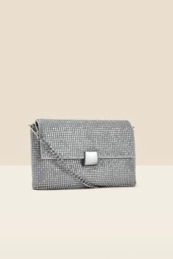 Silver Embellished Clasp Detail Soft Clutch Bag