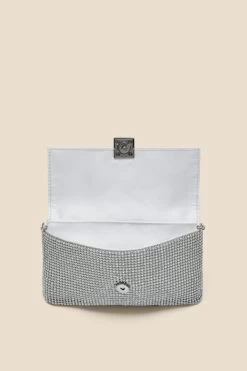 Silver Embellished Clasp Detail Soft Clutch Bag -Trendora Shop web a22ac004mc c