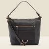 Black Large Hoop Clasp Shoulder Bag With Pocket Detail