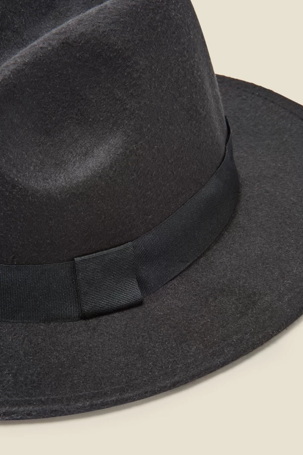 Black Fedora Hat With Ribbon Detail 2 Black Fedora Hat With Ribbon Detail - Image 2