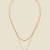 Gold Square Pendant Slinky Chain Layered Necklace
