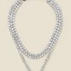 Silver Rhinestone Triple Layer Necklace