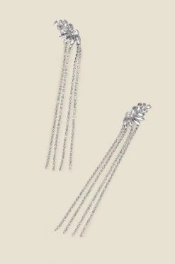 Silver Rhinestone Detail Diamante Drop Earrings -Trendora Shop web a22ac026 b