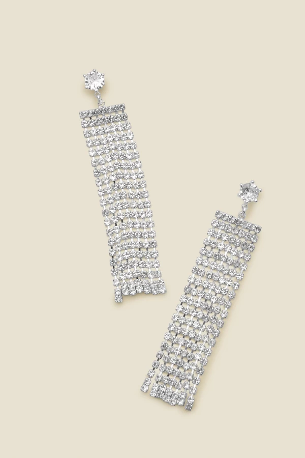 Silver Diamante Tassel Drop Earrings 2 Silver Diamante Tassel Drop Earrings - Image 2