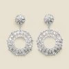 Silver Oversized Rhinestone Round Drop Earrings
