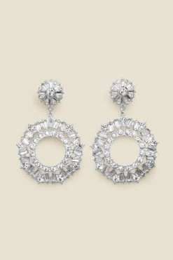 Silver Oversized Rhinestone Round Drop Earrings