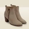 April Grey Leather Zip Heeled Ankle Boot