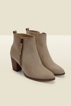 April Grey Leather Zip Heeled Ankle Boot